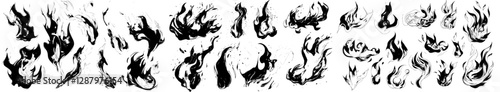Cartoon fire flames and hot red fireballs, along with bonfire burn, are represented by modern fire flames of hell blaze and heat, including firewall or wildfire and burning torch, flammable symbols