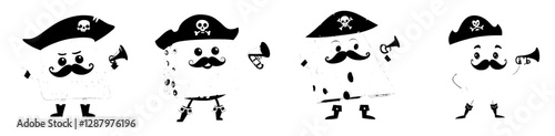 A cartoon character of a Mexican nachos chip pirate captain is depicted, featuring a modern personage of a tortilla chip corsair with a humorous beard, pirate captain hat, and a vintage pocket