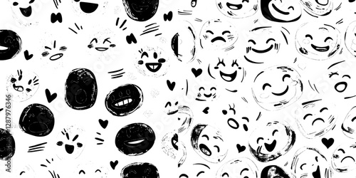 Modern background featuring smiling, excited, and surprised facial emojis creates a seamless pattern of happy cartoon faces