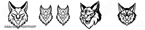The angry lynx bobcat serves as a cartoon animal mascot, depicted as a wild cat head, symbolizing a sport team with its fierce and roaring demeanor, akin to an aggressive caracal