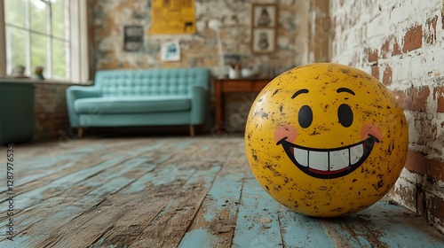Smiley ball in vintage room