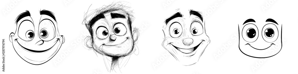 Obraz premium A confused cartoon face is depicted as a modern character with a guilty smile, represented by a hangdog emoji showing a funny facial expression of human feelings of fault, with a comic smile emotion