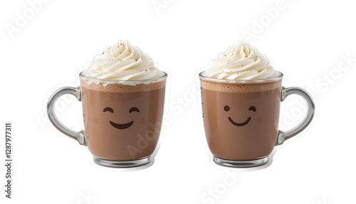 Happy Hot Chocolate Cups, Whipped Cream -  Kawaii/Cute Food: The sm.