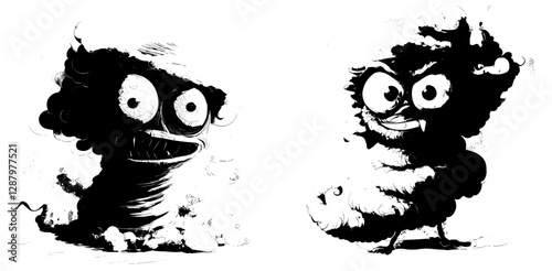A funny modern storm, isolated weather hurricane vortex, is personified through a cartoon tornado character, which can also be referred to as a whirlwind twister, cyclone whirl personage, or funnel