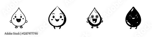 A cheerful water drop mascot is depicted as a cartoon character, symbolizing fresh and clean moisture with a blue aqua hue and big eyes