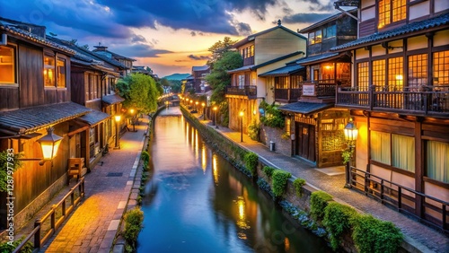 Wallpaper Mural Atmospheric Evening at Pontocho Alley, Kyoto - Kamogawa River Dining Torontodigital.ca
