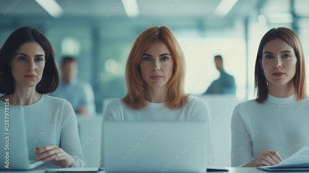 Focused Women in Modern Office Environment Using Laptops Focused Women in Modern Office Environment Using Laptops
