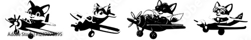 A cartoon fox is depicted as a pilot in a plane, showcasing a humorous animal aviator in a toy airplane, representing a modern character for kids