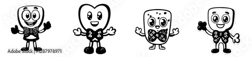 A groovy cartoon character donning a retro green bow tie embodies the spirit of Saint Patrick's Day, with a cheerful and modern isolated necktie, wide grin, expressive eyes, and stylish boots that