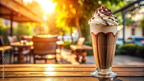 Creamy Chocolate Milkshake in Tall Glass â€“ Refreshing Summer Drink Stock Photo