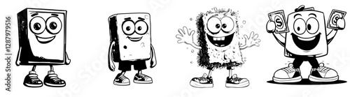 A cartoon character from the 70s with a happy face is shown with a stack of retro dollars, symbolizing a modern comic take on funky currency and groovy money