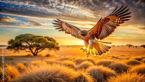 Majestic Namibian Rapace Soaring Over Etosha National Park Savannah photo