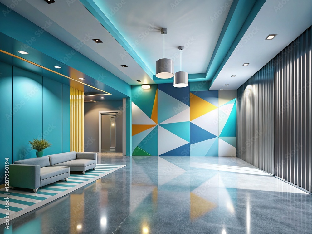 Minimalist Gray, White & Blue Abstract Interior Architecture Stock Photo Minimalist Gray, White & Blue Abstract Interior Architecture Stock Photo