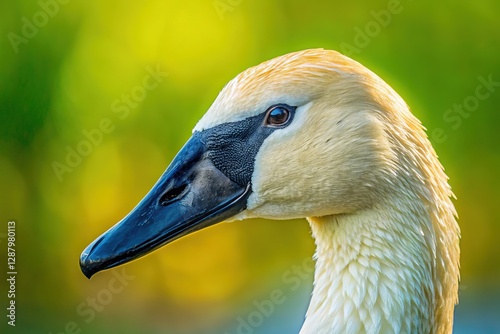 Fototapeta Naklejka Na Ścianę i Meble -  Majestic Trumpeter Swan Head, Detailed Portrait, Wildlife Photography