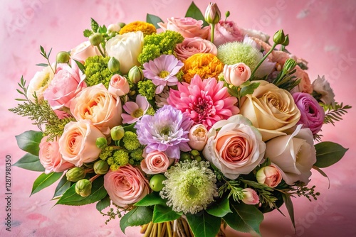 Pastel Pink Floral Bouquet: Delicate Flowers and Lush Greenery