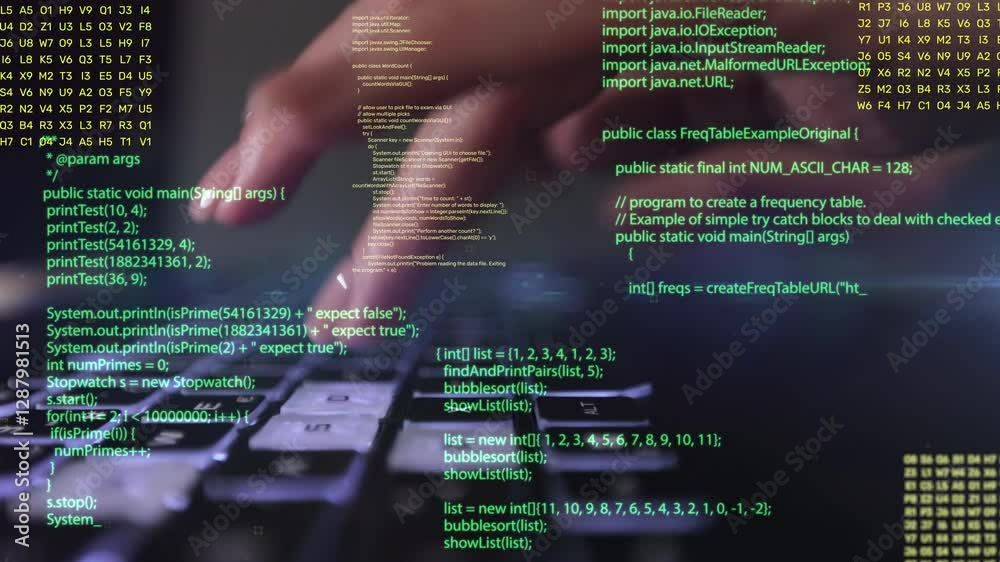 Woman working on digital tablet with graphic user interface hologram showing concepts of big data science technology. Open source code programmer. Futuristic abstract 3d rendering.