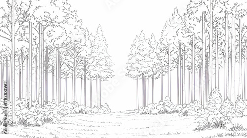 Monochrome Forest Path Illustration