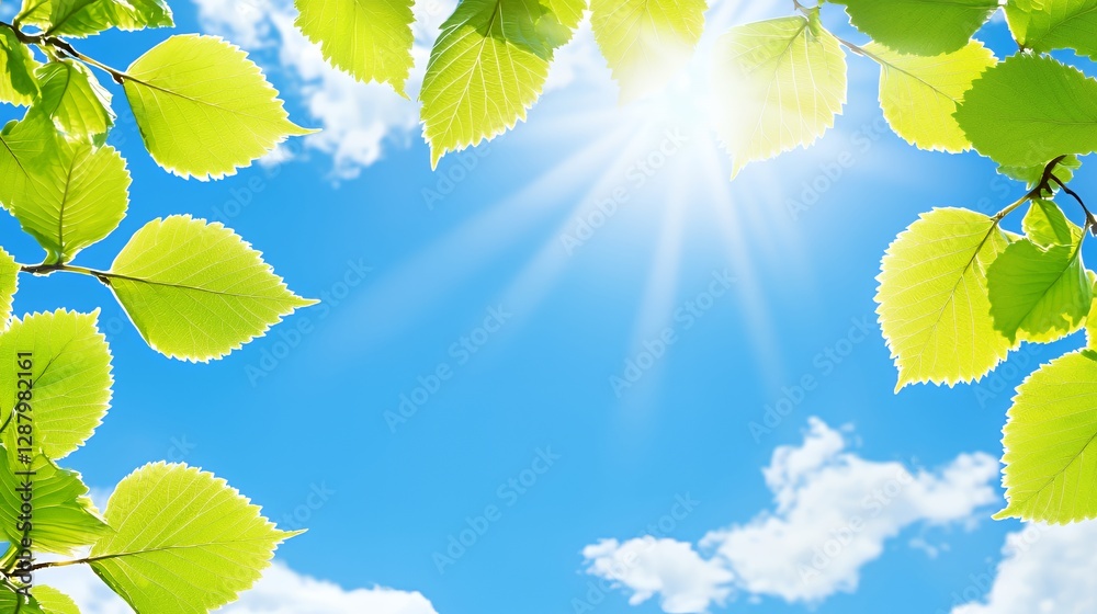Bright Sunlight Through Green Leaves Against a Blue Sky Bright Sunlight Through Green Leaves Against a Blue Sky