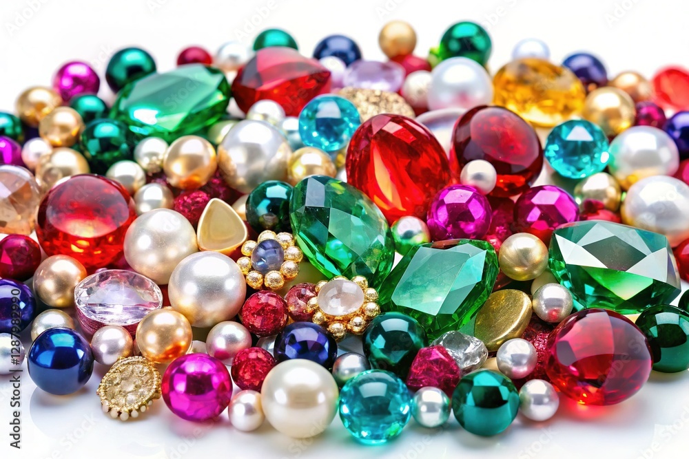 Sparkling Gemstones Pile: Luxury Jewel Collection on White Background Sparkling Gemstones Pile: Luxury Jewel Collection on White Background