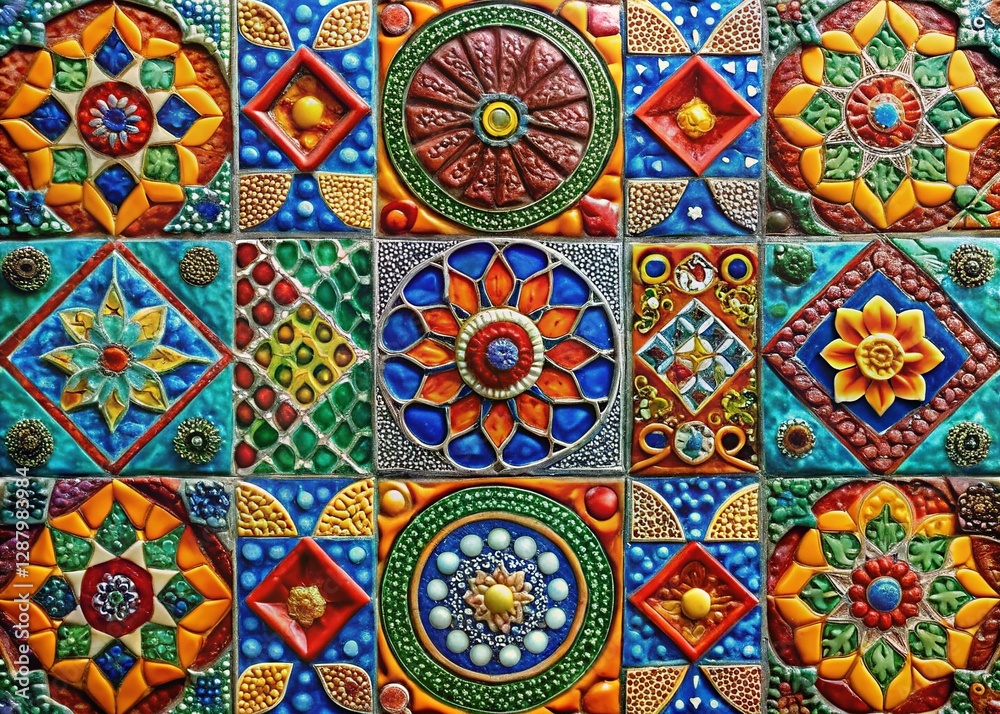 Vibrant Geometric Ceramic Tile Mosaic Art - Colorful Abstract Pattern Vibrant Geometric Ceramic Tile Mosaic Art - Colorful Abstract Pattern