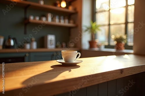 Wallpaper Mural Minimalist wooden bar desk in natural light, showcasing simplicity and modern elegance. Torontodigital.ca