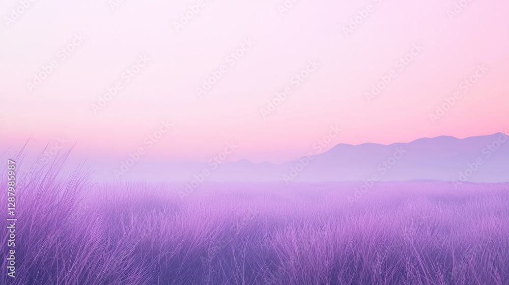 Obraz premium Tranquil Dawn Over Wavy Grass Valley with Soft Pink Hues