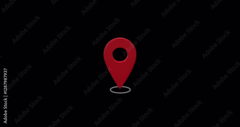 Sign and pin to indicate the route and location on the video maps. Red map pointer 3d pin with alpha. 3D rendering.