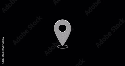 Location symbol bouncing isolated on black background. Location pin icon with alpha. 3D rendering.