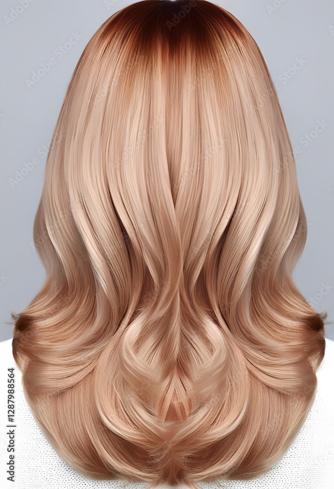 Fototapeta premium Beautifully styled blonde hair cascades down in soft waves, showcasing rich tones and texture
