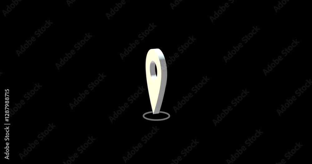 3D style map pointer icon. Flat animation design Isolated on black background with alpha. 3D rendering.