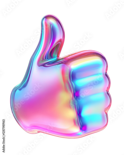 Isolated Holographic Gradient Thumbs Up Icon, Dynamic and Unique