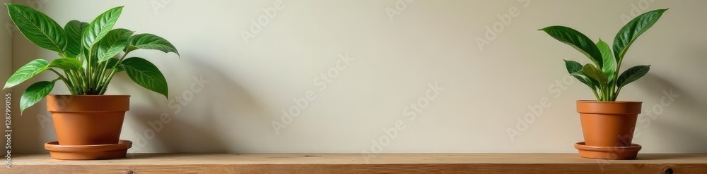 Brown flower pot with Alocasia plant on wooden shelf, pot, plants, wooden Brown flower pot with Alocasia plant on wooden shelf, pot, plants, wooden