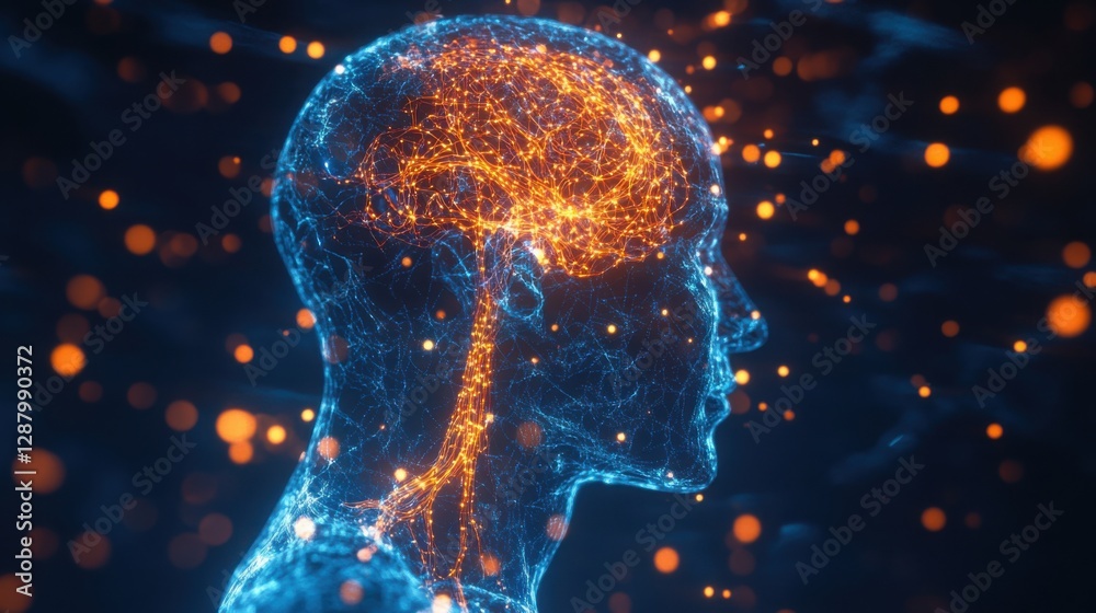 Abstract Human Brain Neural Network Glowing Connections Digital Mind Concept Abstract Human Brain Neural Network Glowing Connections Digital Mind Concept