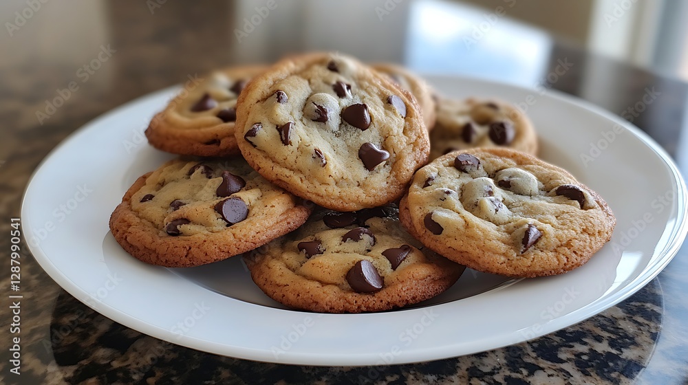 Homemade chocolate chip cookies on plate Homemade chocolate chip cookies on plate
