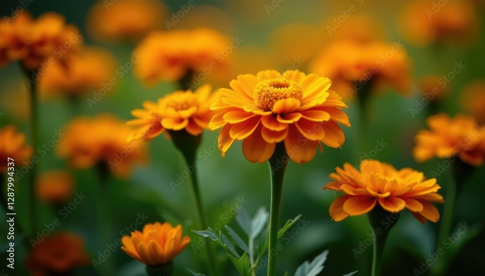 Marigold growing among black calendula officinalis, flowers, garden flowers, black flowers Marigold growing among black calendula officinalis, flowers, garden flowers, black flowers