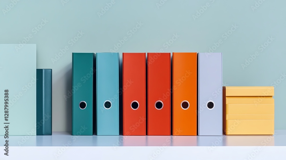 A clean arrangement of office folders styled in a minimalist workspace. pic A clean arrangement of office folders styled in a minimalist workspace. pic