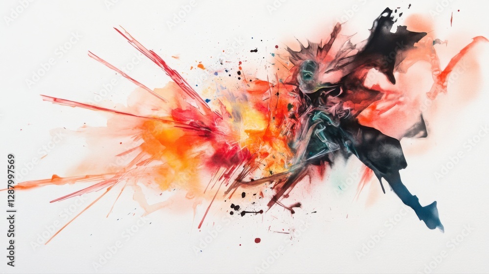 Naklejka premium Dynamic abstract watercolor explosion with vibrant colors and bold strokes. Generative AI