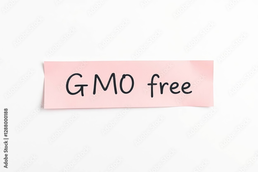 Text GMO free on pink note