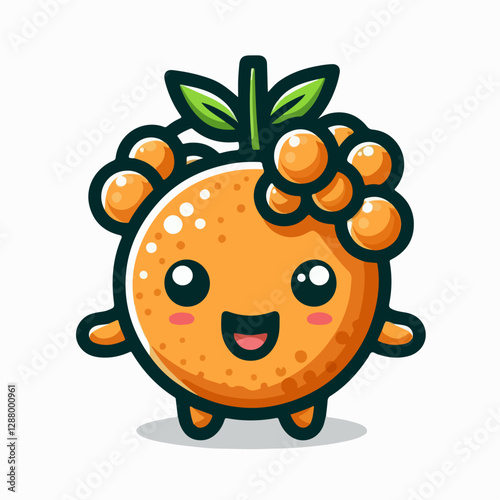 Longan Smiling Orange Cartoon: A charming cartoon orange character with a friendly face and expressive eyes, ready to brighten any design.
