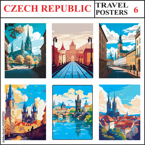 Czech Republic Liberec Prague Olomouc Travel Poster Wall Art Print Collection Set Part 6