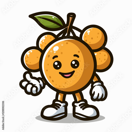 Longan Smiling Orange Cartoon: A charming cartoon orange character with a friendly face and expressive eyes, ready to brighten any design.