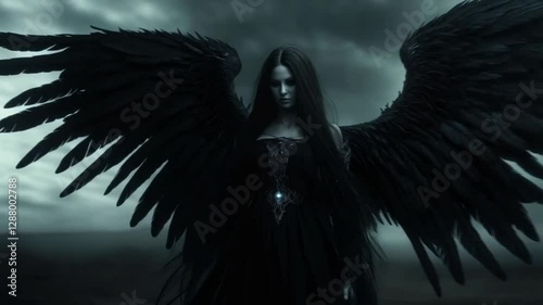 The black angel descended from the shadows, bringing both fear and hope to the weary souls.