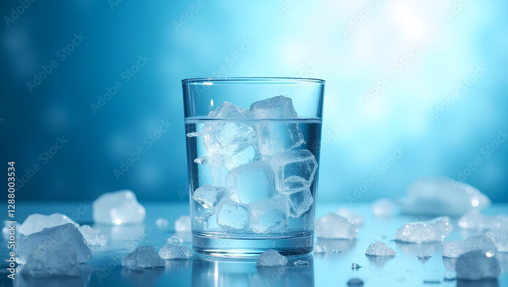 Refreshing ice-cold water in a crystal-clear glass with condensation, set in a professional studio environment. Perfect for advertising hydration, wellness, and beverage-related content Refreshing ice-cold water in a crystal-clear glass with condensation, set in a professional studio environment. Perfect for advertising hydration, wellness, and beverage-related content
