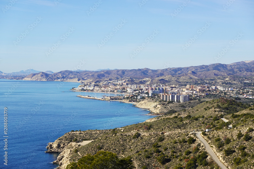 Fototapeta premium The panorama of La Vila Joiosa from the tower Aguilo, Benidorm, Spain