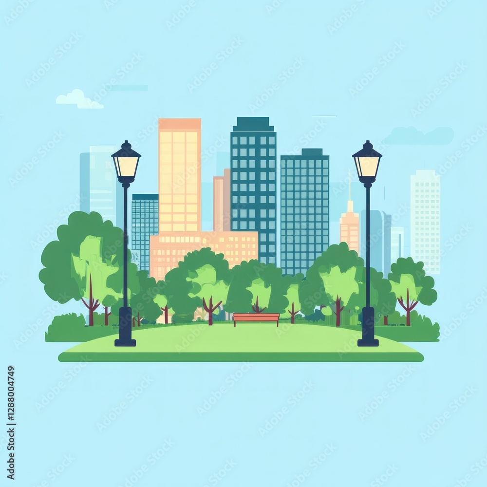 Fototapeta premium City park landscape illustration
