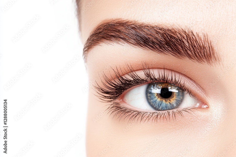 Fototapeta premium A macro photo shows a woman in a beauty salon having an eyelash extension procedure with notably long lashes
