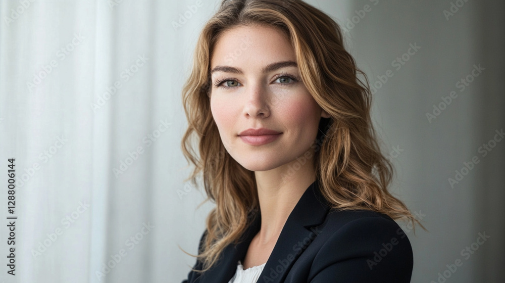A confident young woman with flowing hair poses elegantly in a professional setting, radiating strength and poise, perfect for business-related themes or inspirational content. A confident young woman with flowing hair poses elegantly in a professional setting, radiating strength and poise, perfect for business-related themes or inspirational content.