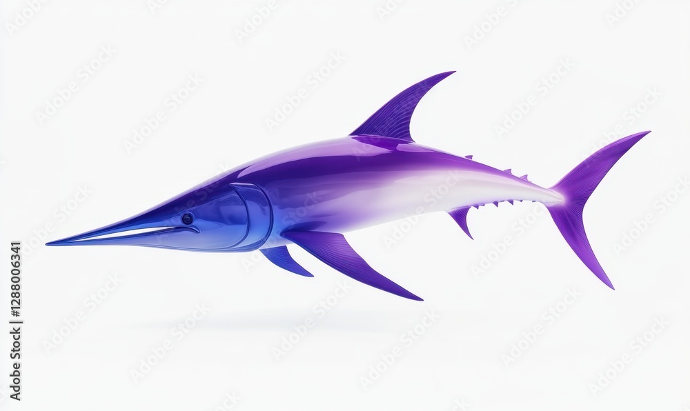 Fototapeta premium Purple swordfish swimming on white background, ideal for marine life projects