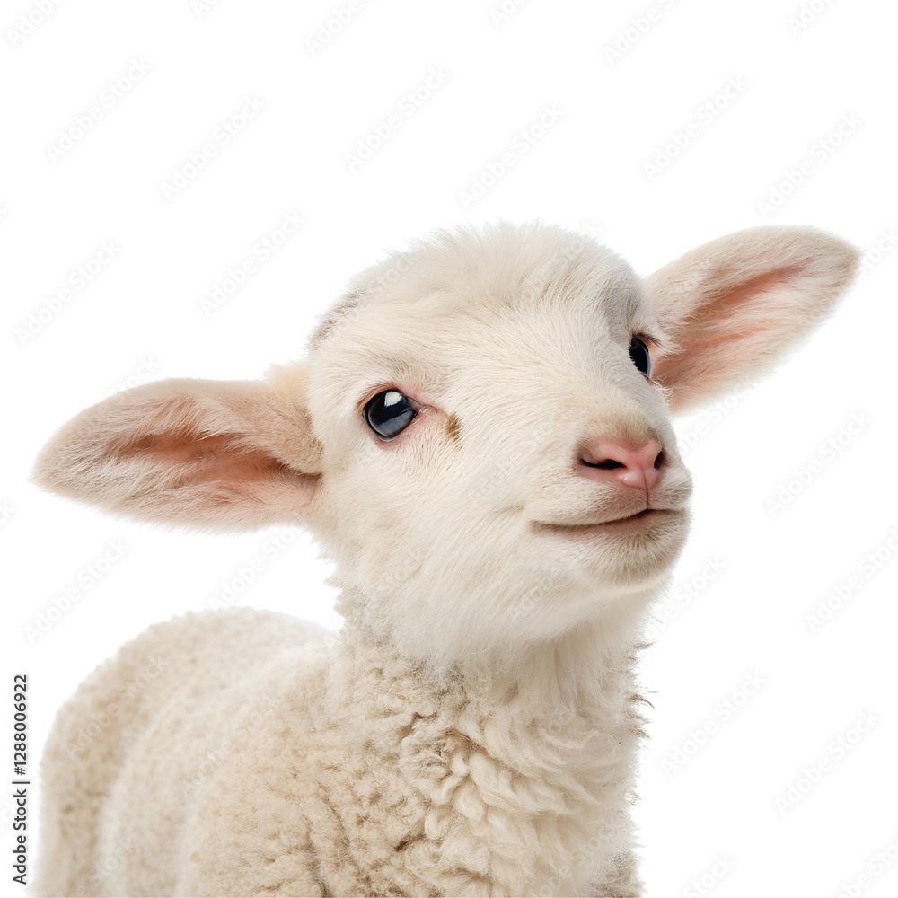 Fototapeta premium Portrait of a cute baby lamb Isolated Trasnparent Background, Png Isolated, Trasnparent Background