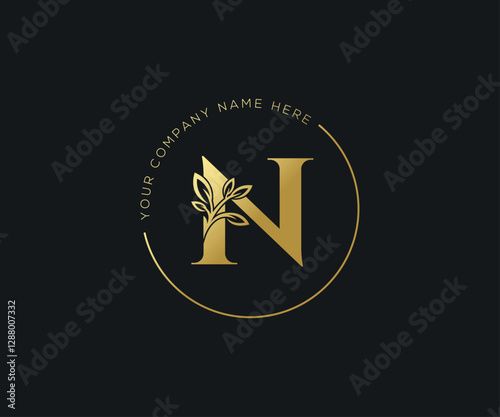 Elegant luxury floral n Initial logo